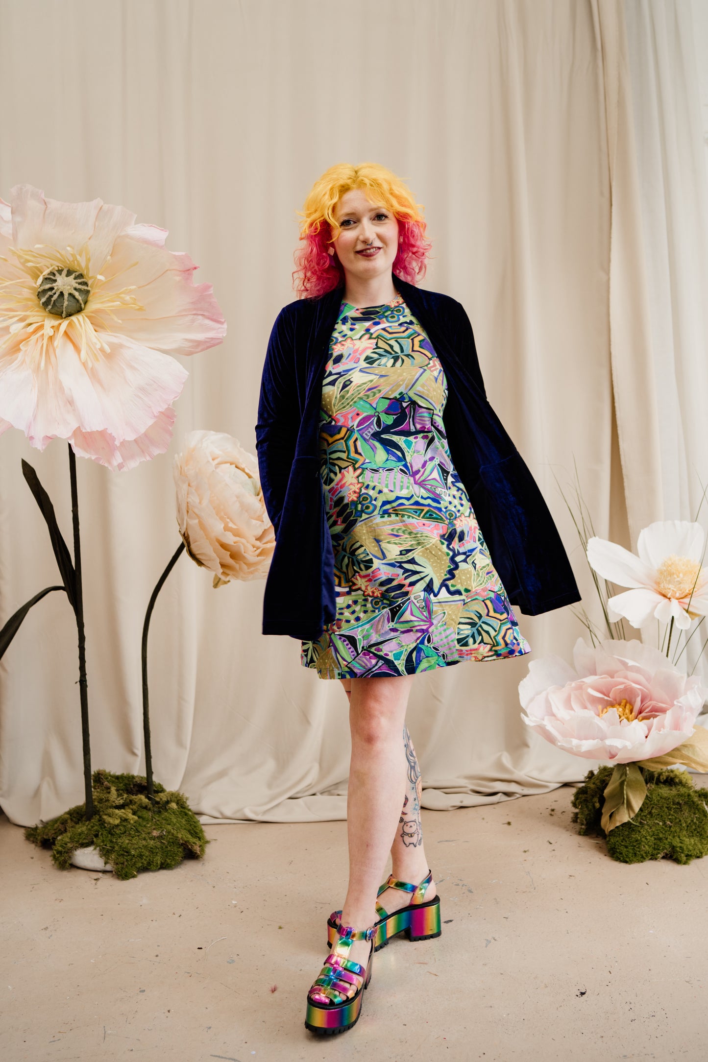 Swing Dress in Green Abstract Garden