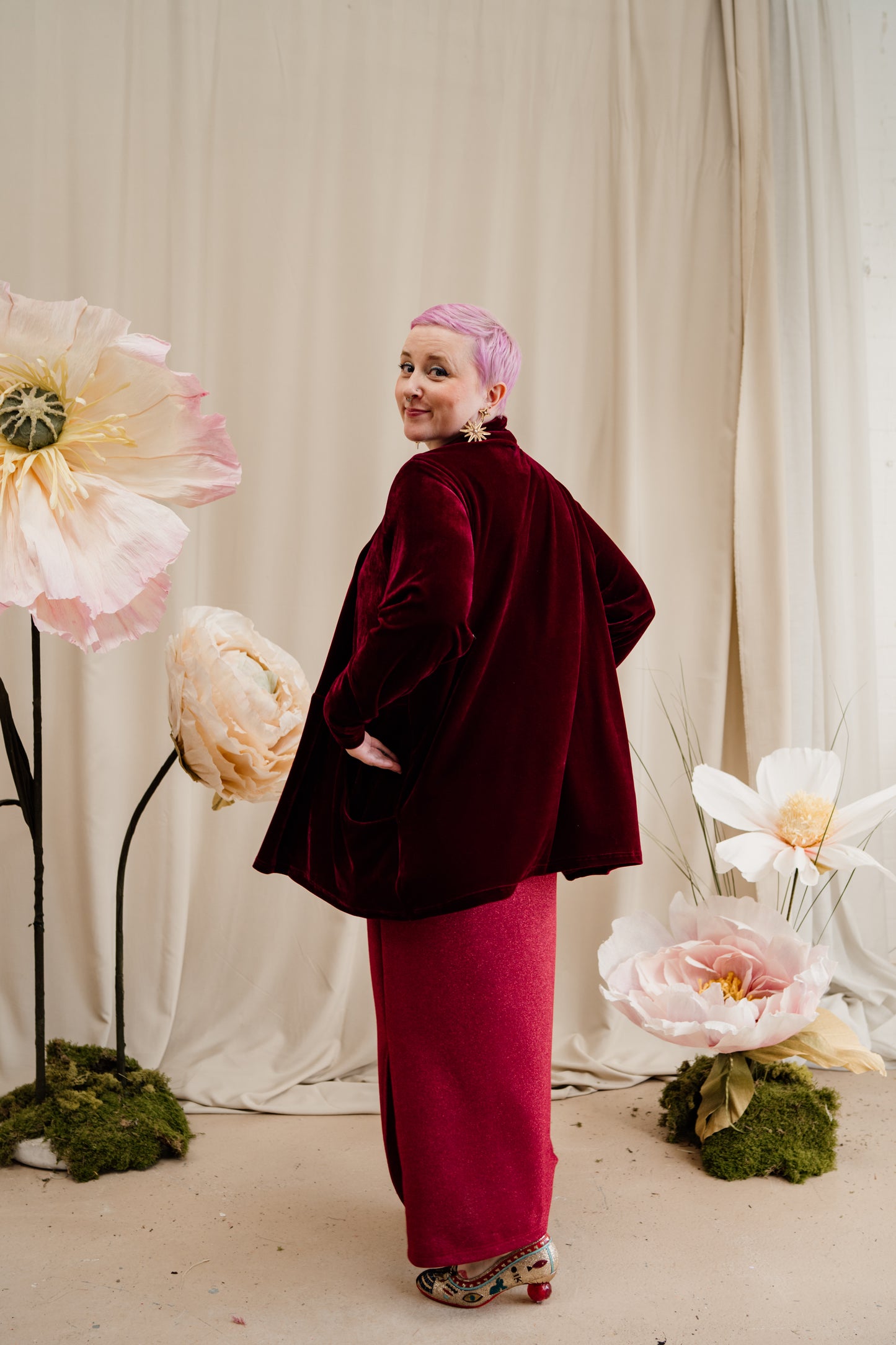 Velvet Jacket in Burgundy