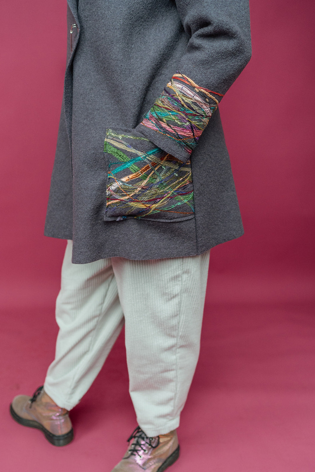 Embellished Short Wool Coat in Taupe