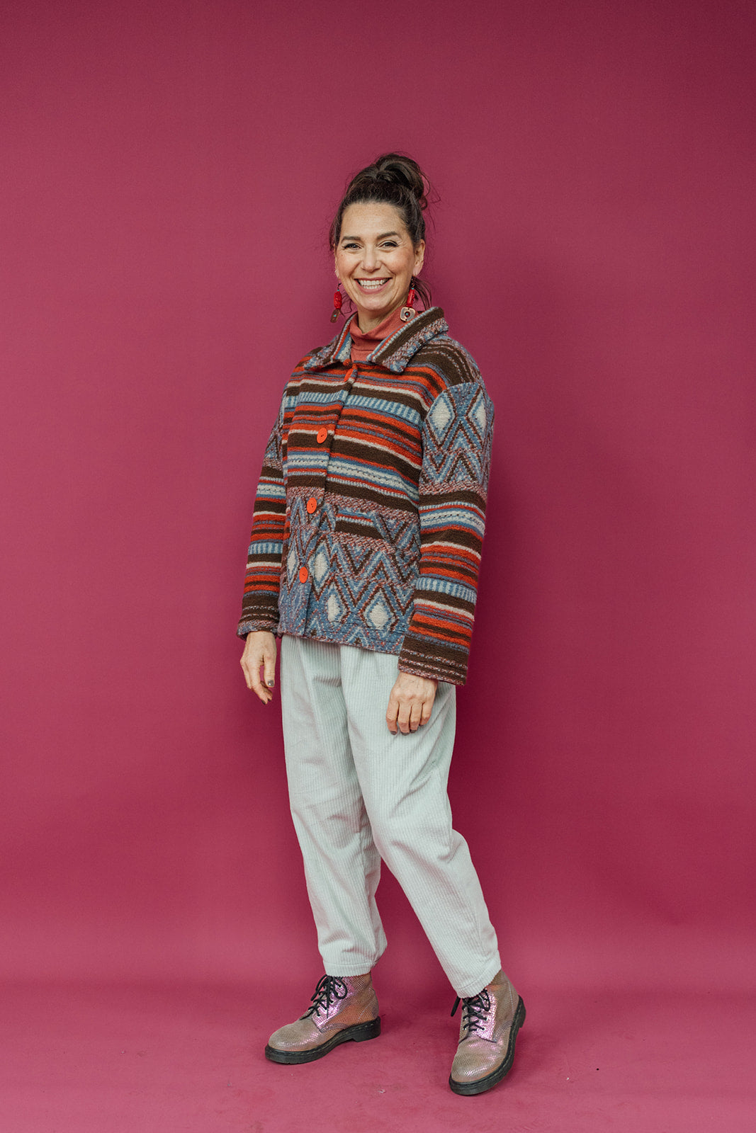 Knitted Box Jacket in Neutral Triangle
