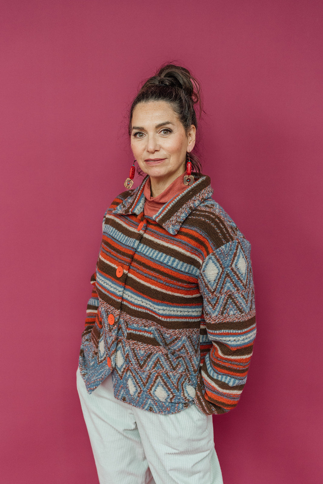 Knitted Box Jacket in Neutral Triangle