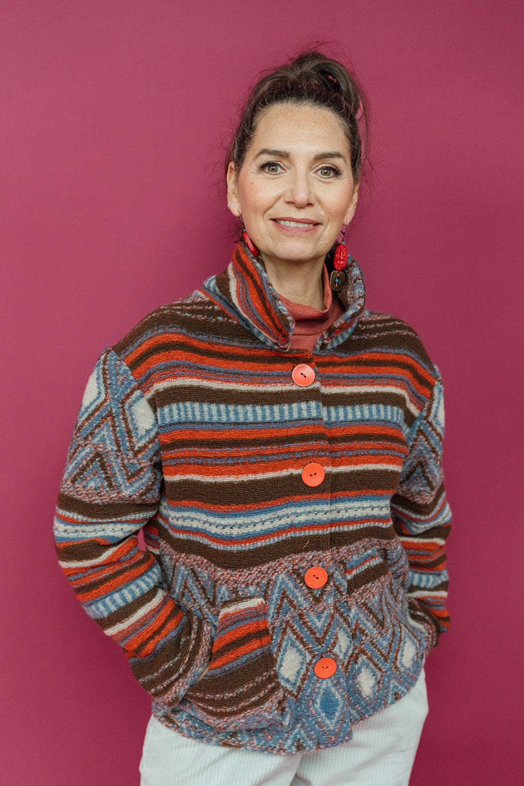 Knitted Box Jacket in Neutral Triangle - Megan Crook