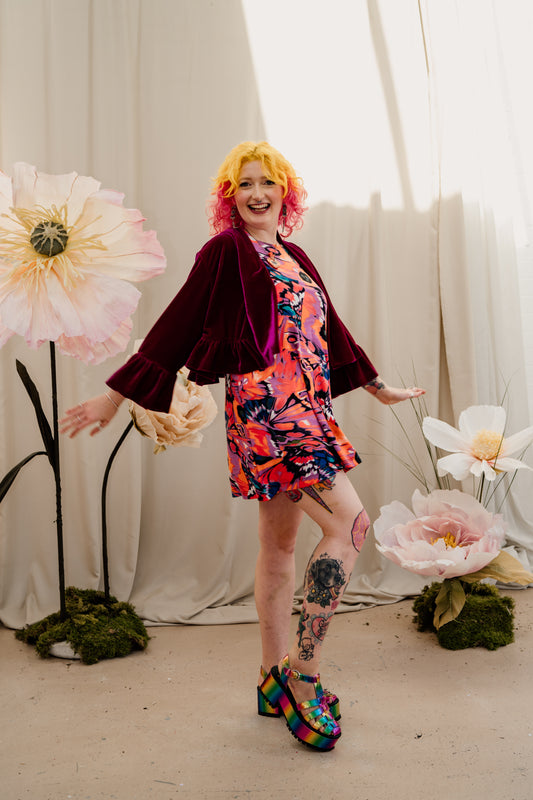Velvet Ruffle Bolero in Cerise