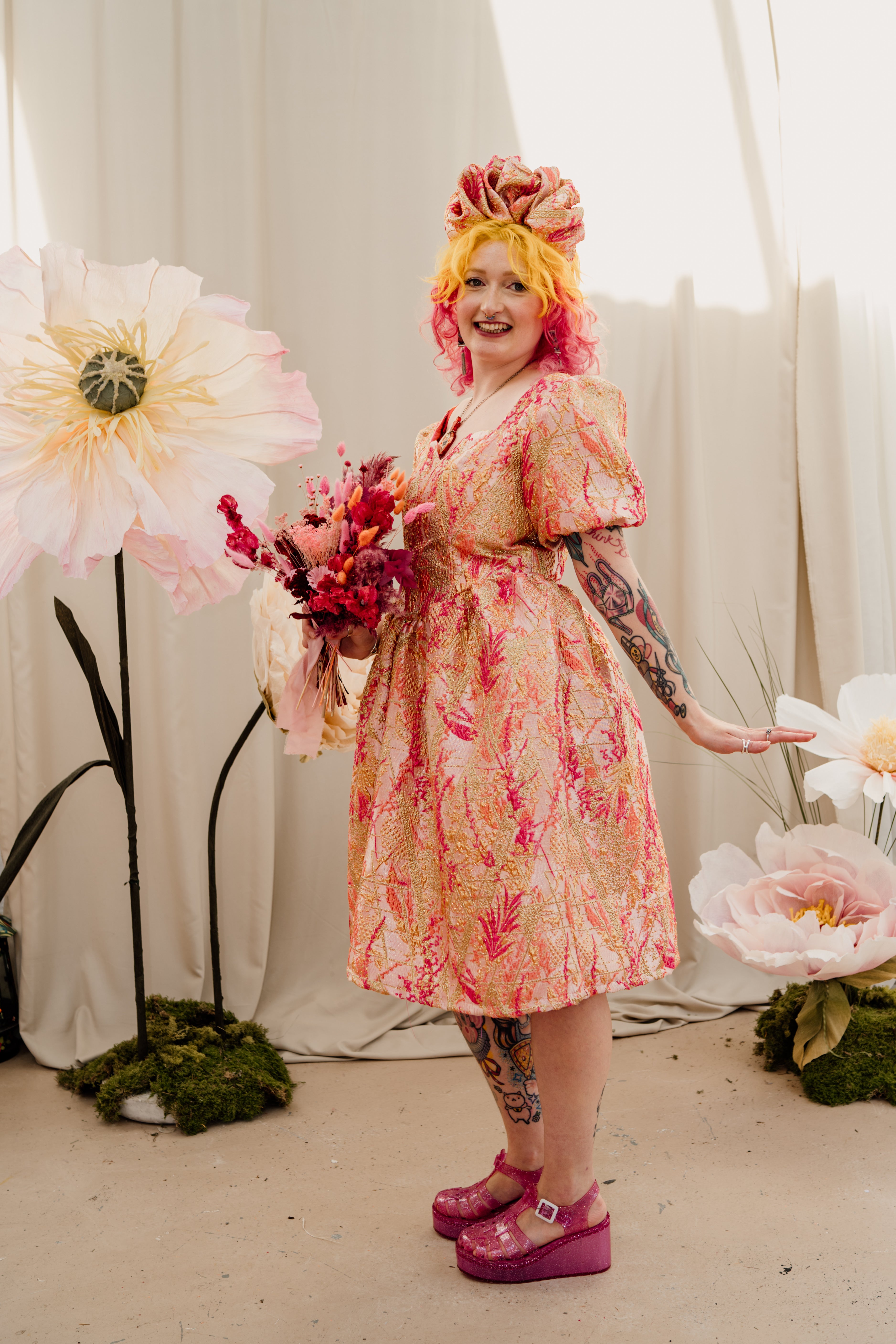 Regency Dress in Gold & Coral - Megan Crook