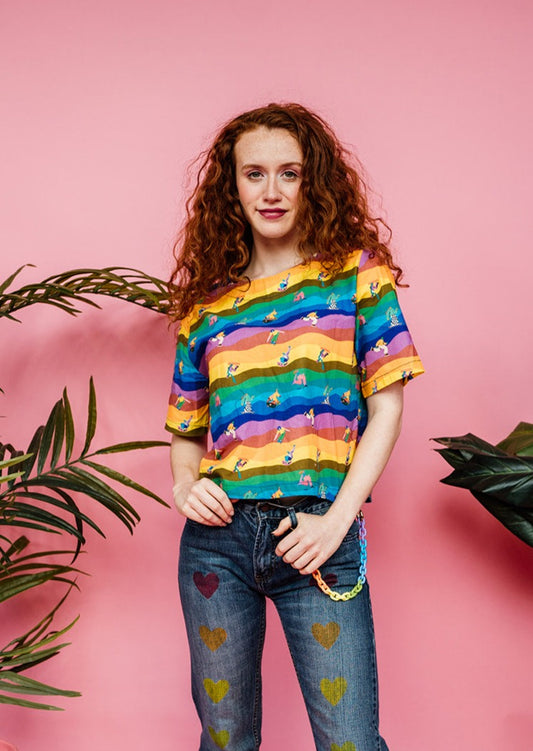 SALE - Smock Top in Rainbow Skaters S, L