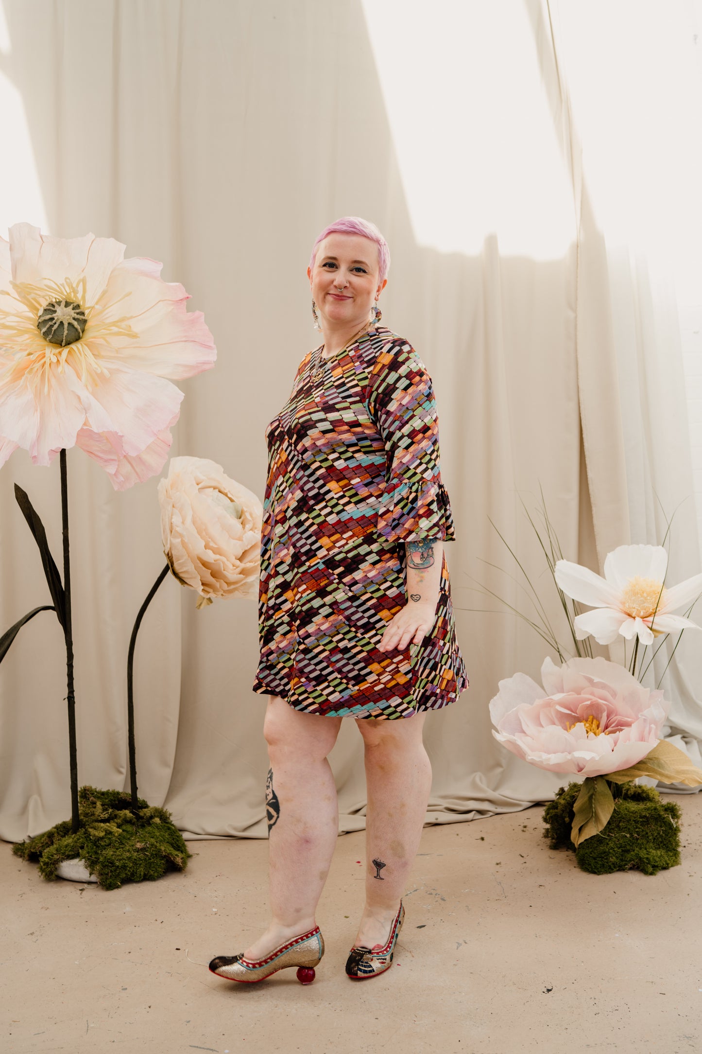Swing Dress in Watercolour Mosaic