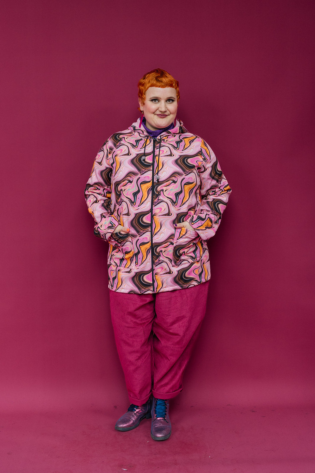 SALE - Rain Coat in Pink Marble M, L - Megan Crook