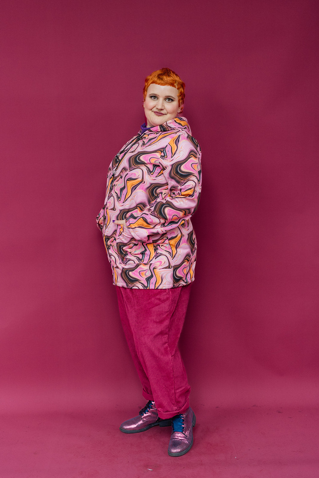 SALE - Rain Coat in Pink Marble M, L - Megan Crook