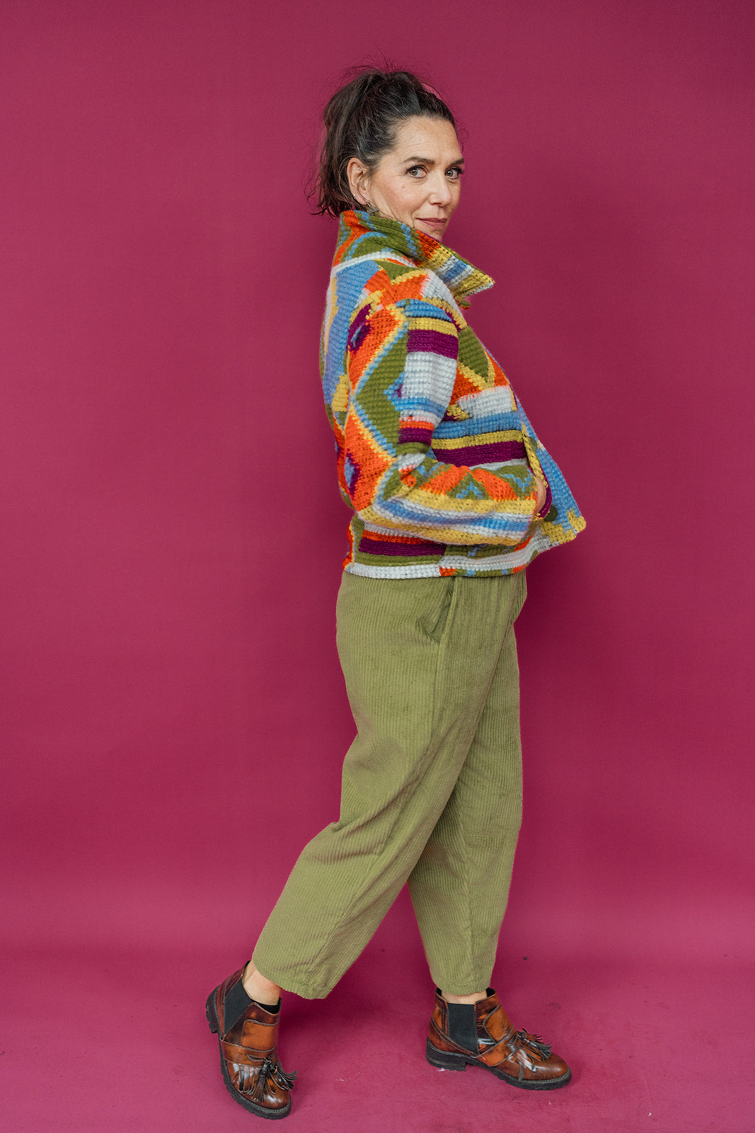 Knitted Box Jacket in Multi Knit