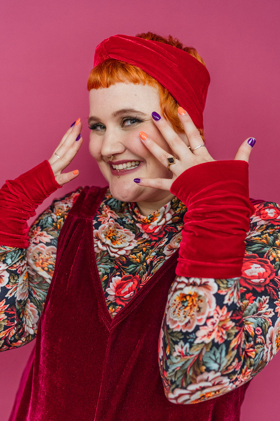 Velvet Cowl and Wrist Warmers Set in Red - Megan Crook