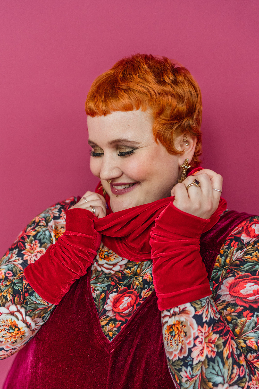 Velvet Cowl and Wrist Warmers Set in Red - Megan Crook