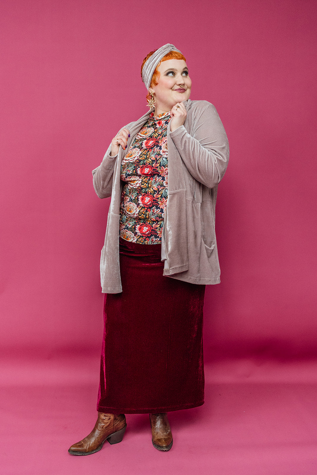 Long Sleeved Mock Turtleneck in Red Embroidered Floral - Megan Crook