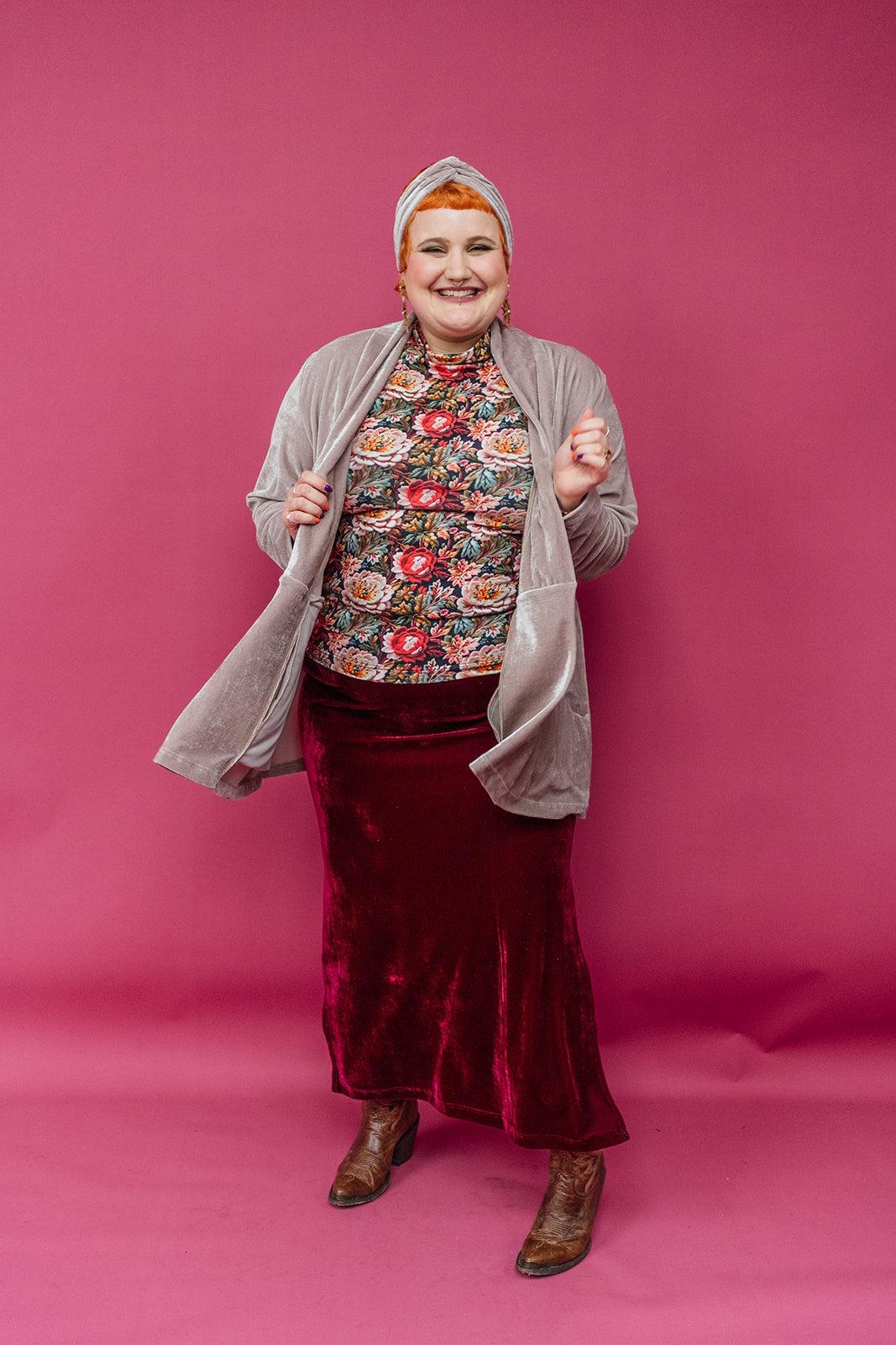 Long Sleeved Mock Turtleneck in Red Embroidered Floral - Megan Crook