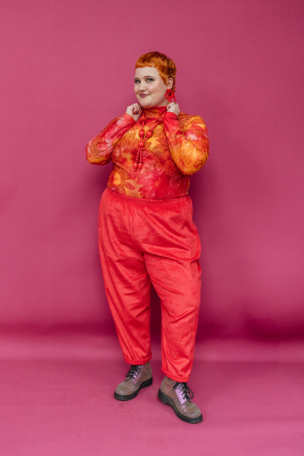 Mock Turtleneck in Autumn Floral Burnout Jersey - Megan Crook
