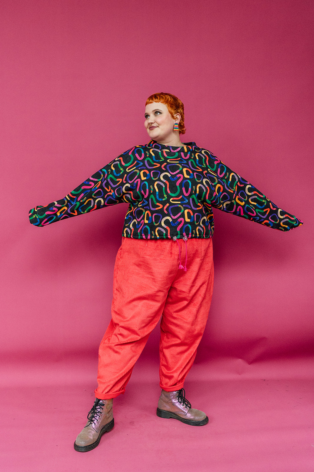 Batwing Pullover in Squiggle Blobs Rainbow - Megan Crook