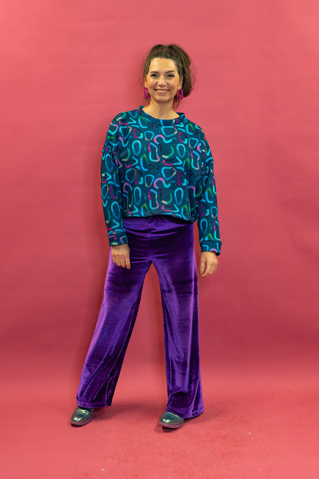 * Batwing Pullover in Squiggle Blobs Dark Teal - Megan Crook