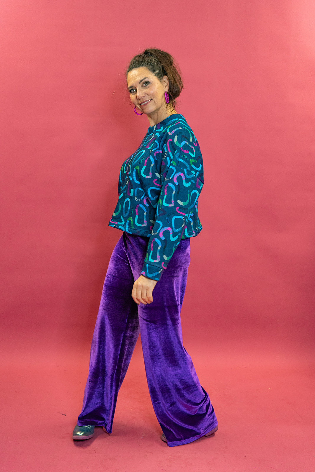 * Batwing Pullover in Squiggle Blobs Dark Teal - Megan Crook