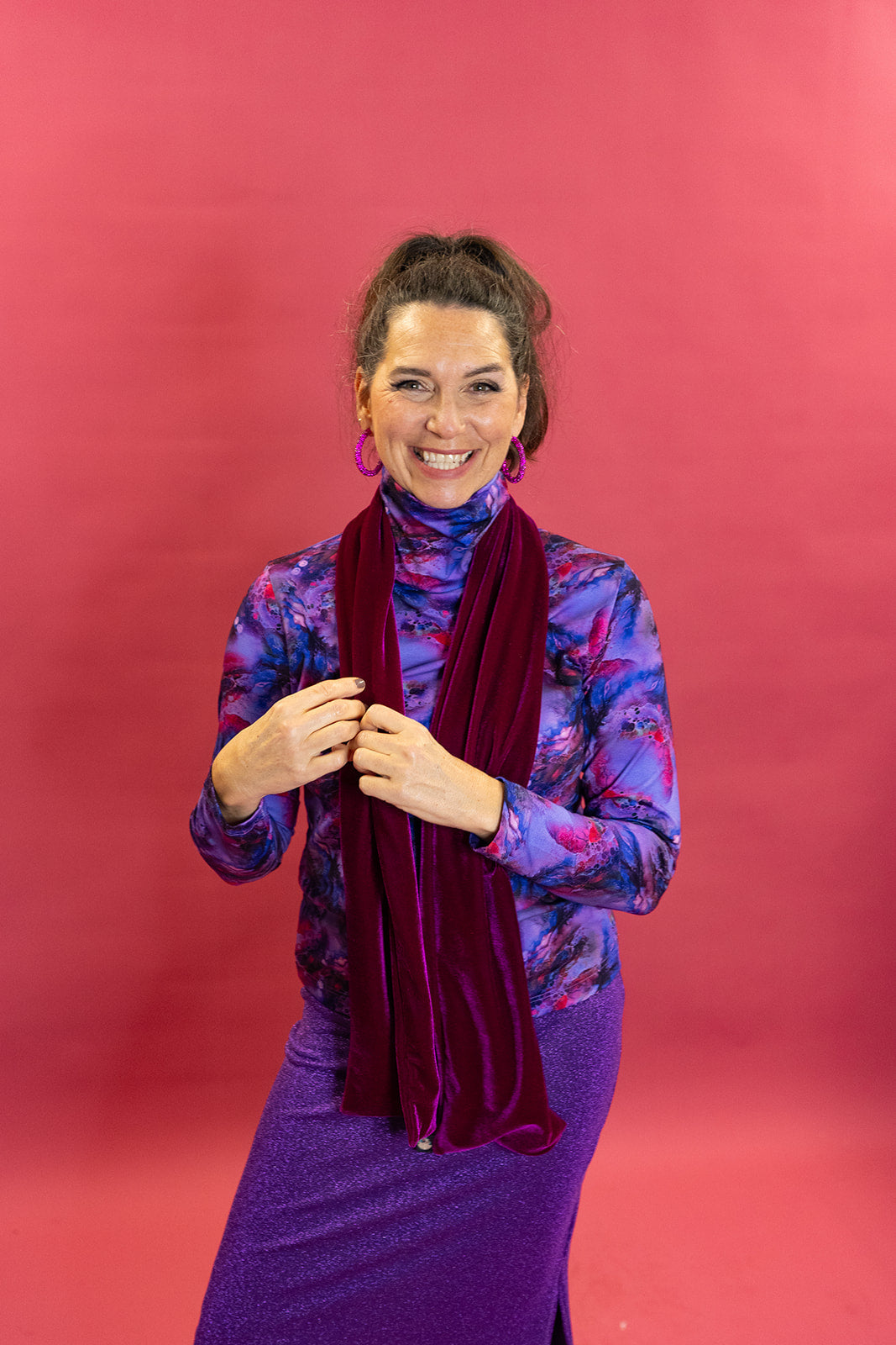 Velvet Scarf in Cerise