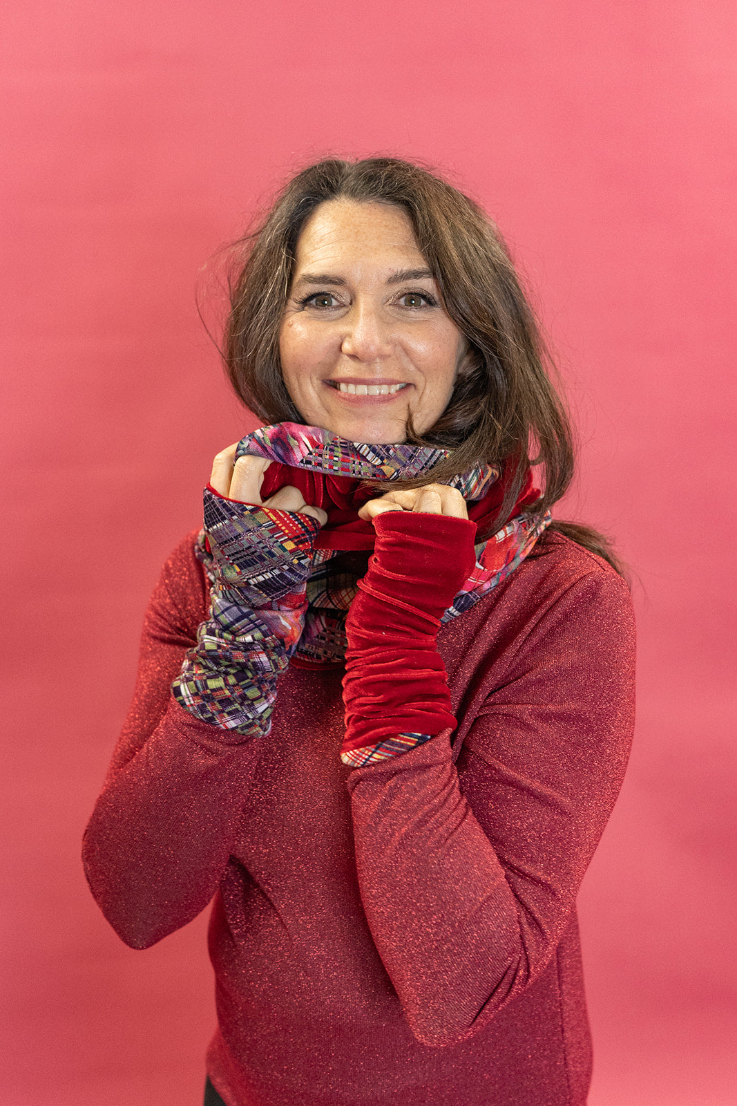Reversible Hand Warmers in Red Patchwork Plaid