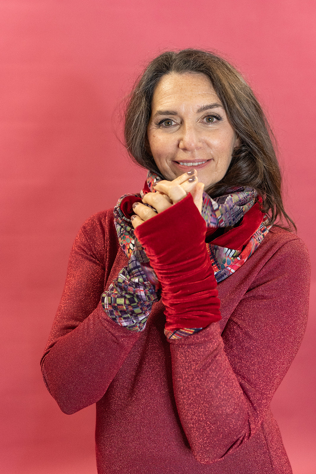 Reversible Hand Warmers in Red Patchwork Plaid