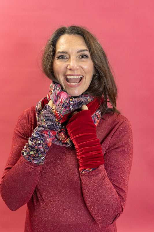 Reversible Hand Warmers in Red Patchwork Plaid