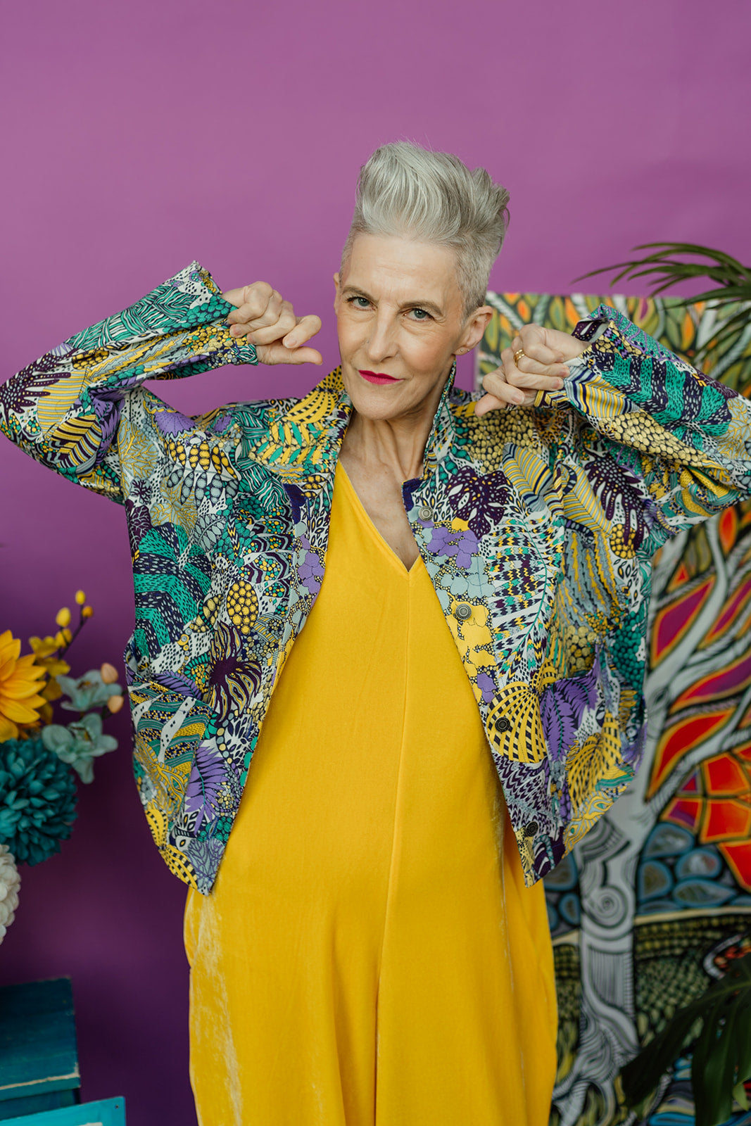 Cropped Liberty Denim Chore Jacket in Leaves Print