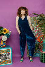 Load image into Gallery viewer, Velvet Dungaree Jumpsuit in Teal
