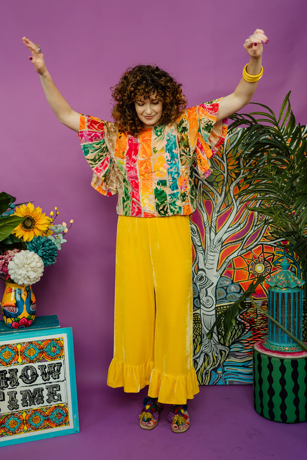 Ruffle Oversize Tunic in Rainbow Devore