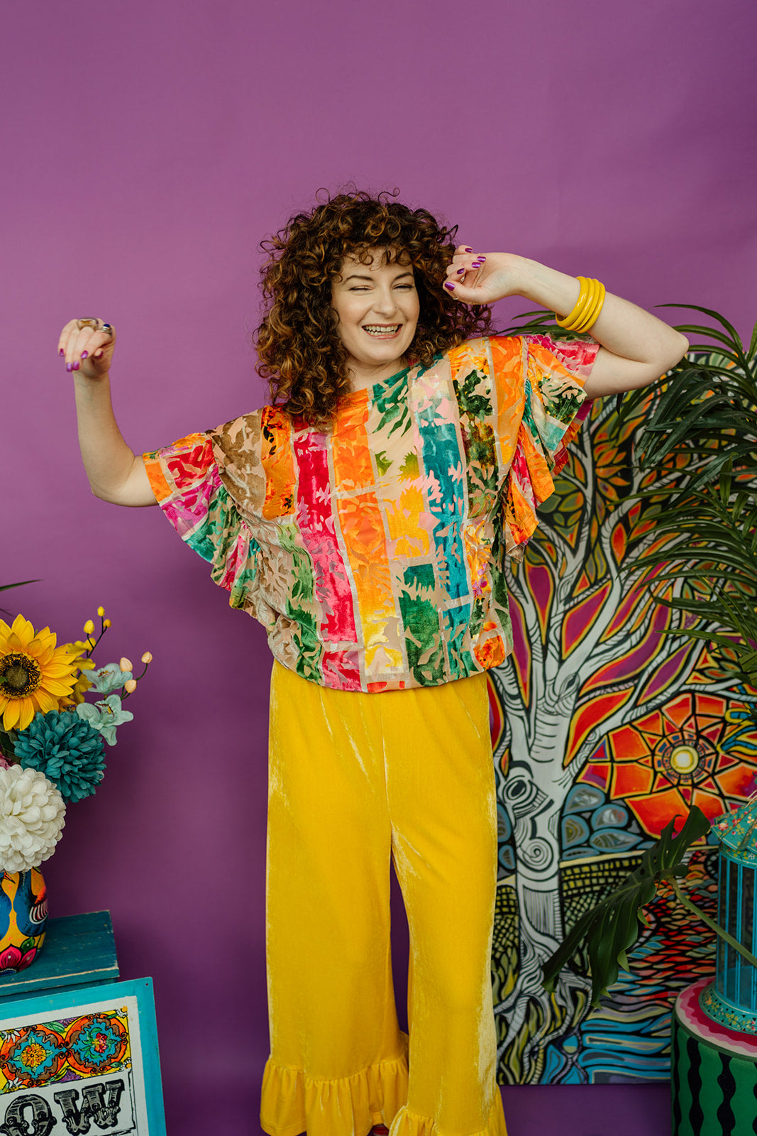 Ruffle Oversize Tunic in Rainbow Devore