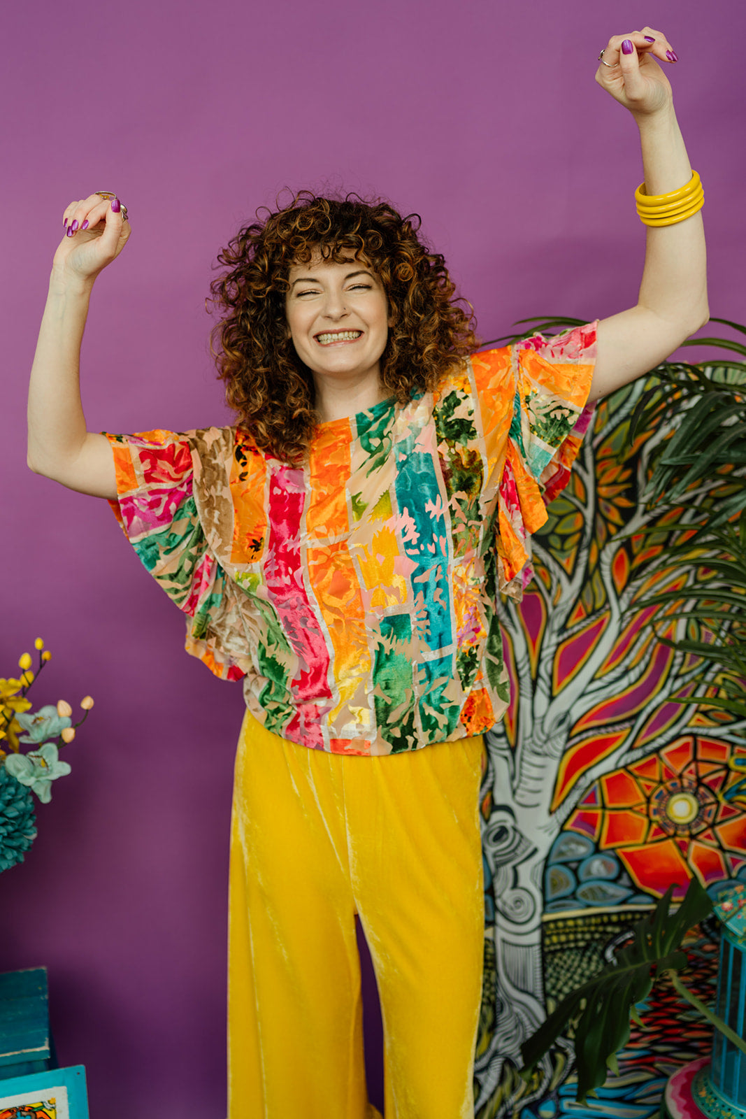 Ruffle Oversize Tunic in Rainbow Devore