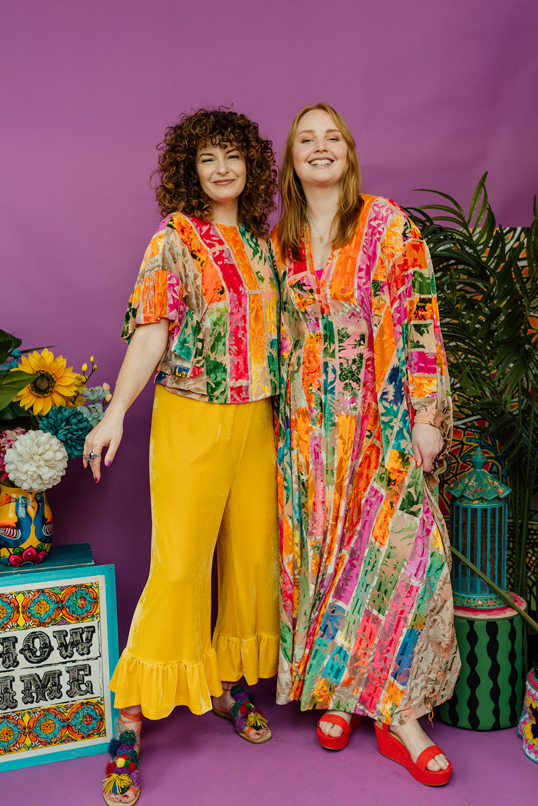 Ruffle Oversize Tunic in Rainbow Devore