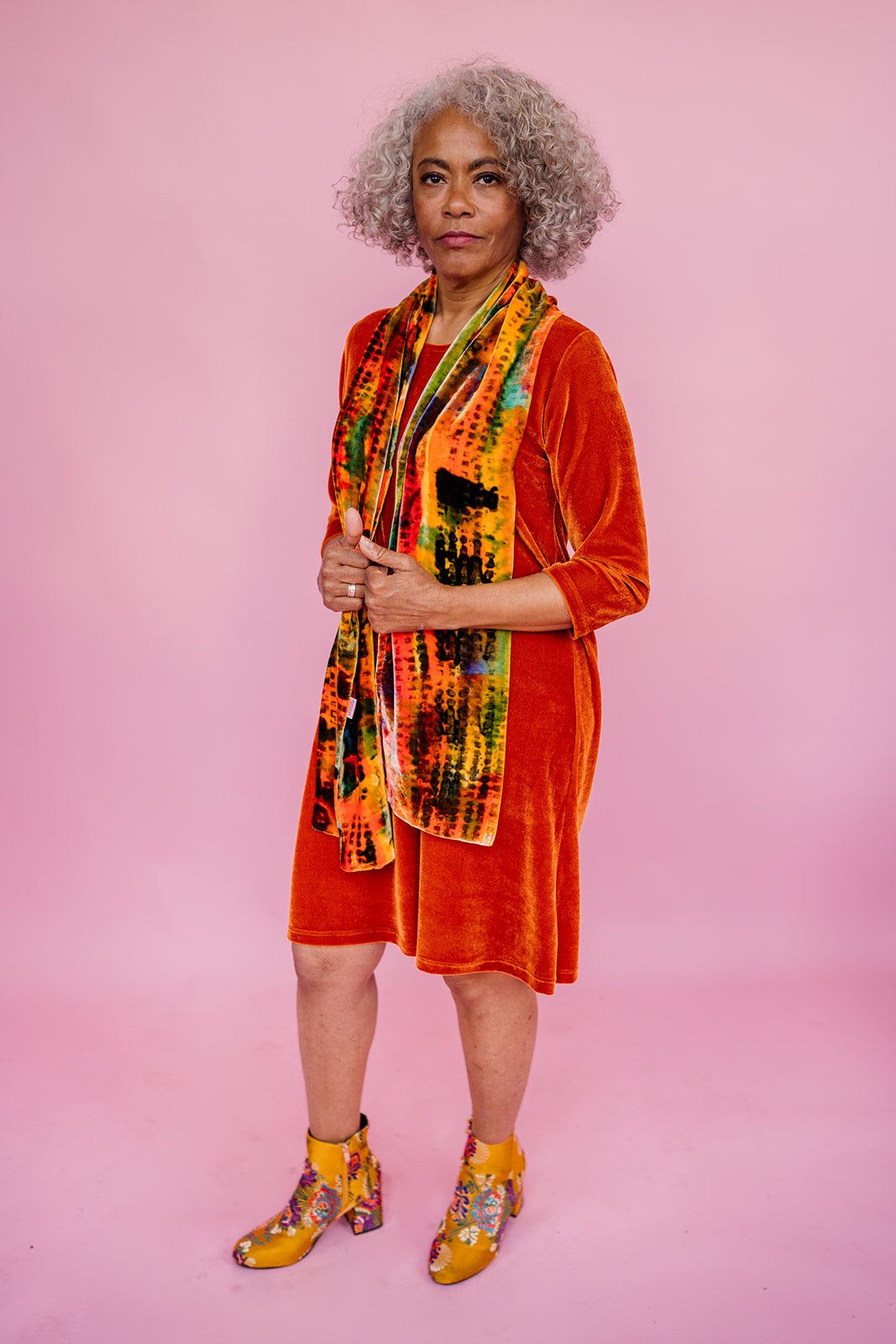 Velvet Swing Dress in Burnt Orange - Megan Crook