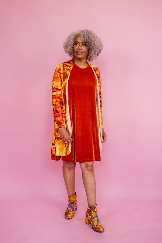 Velvet Swing Dress in Burnt Orange