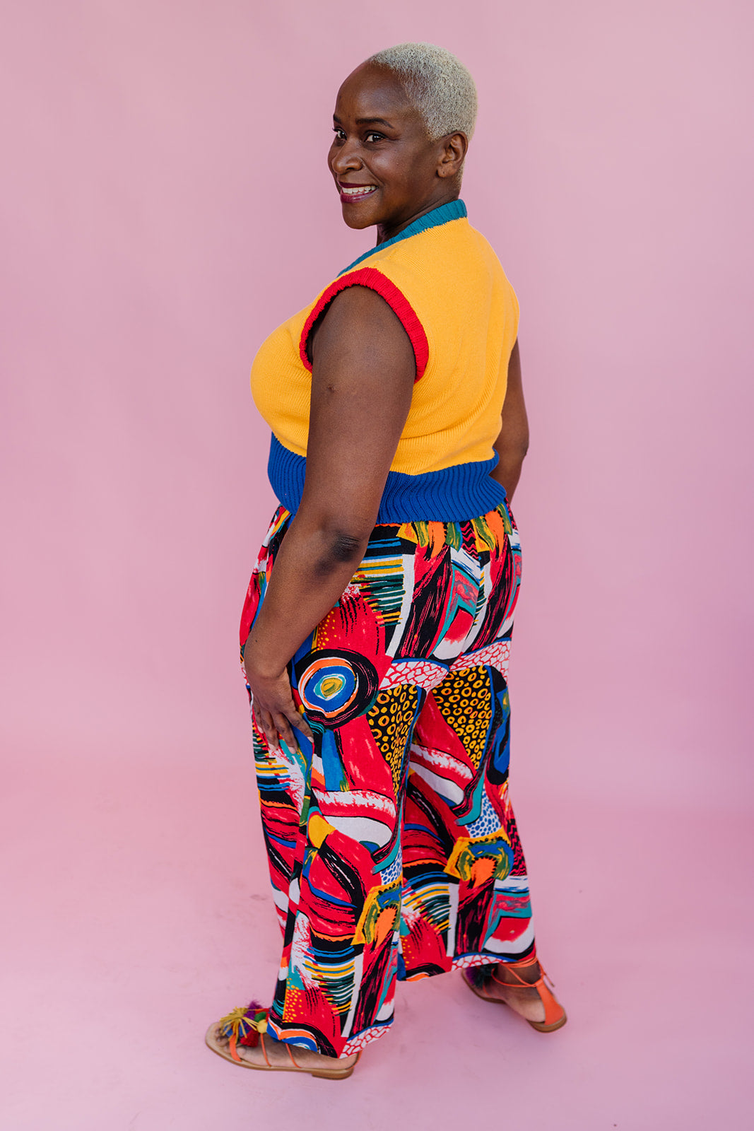 Linen Culottes in Red Abstract Linen