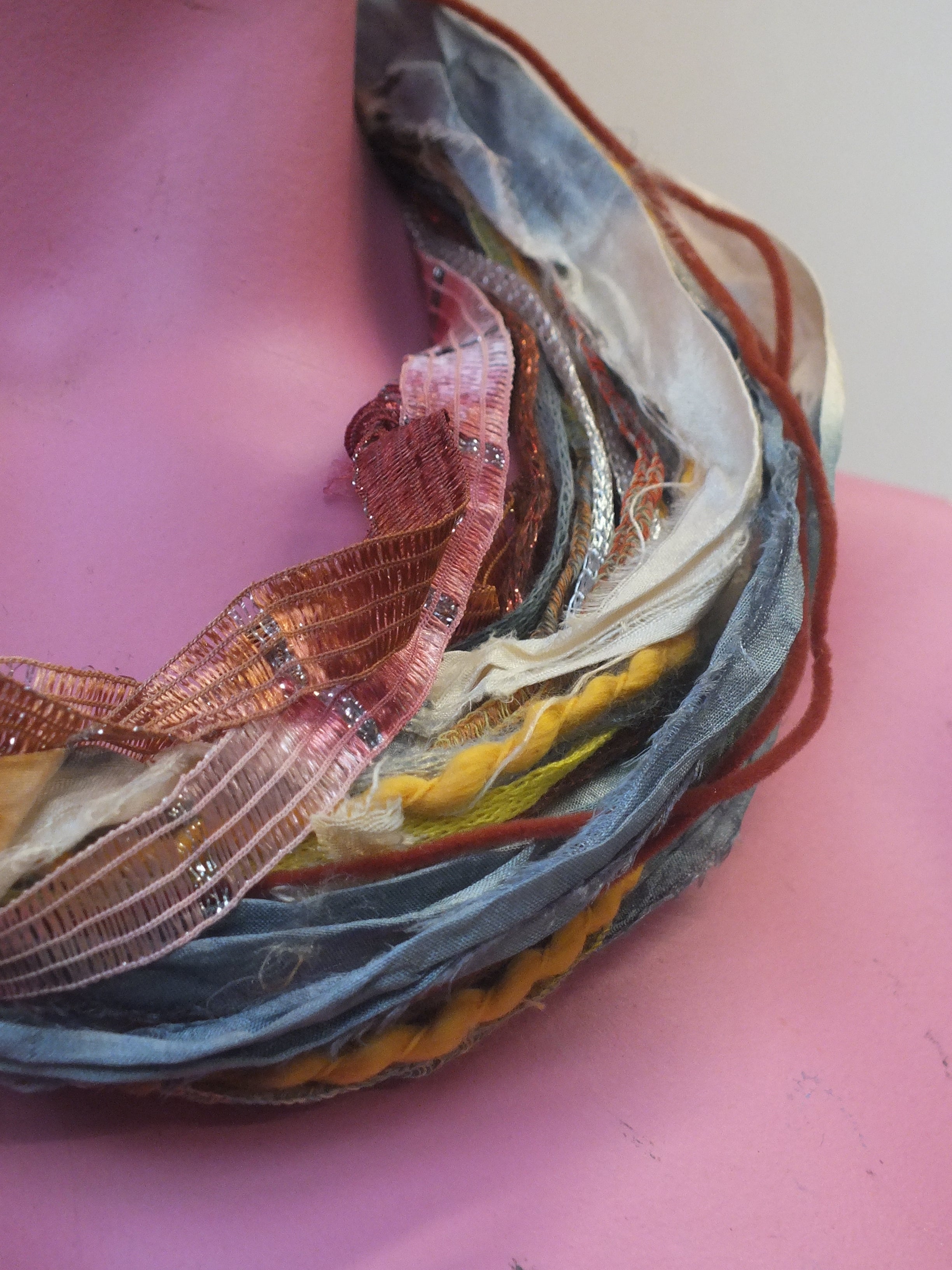 Silk Yarn Necklace in Grey Ochre - Megan Crook