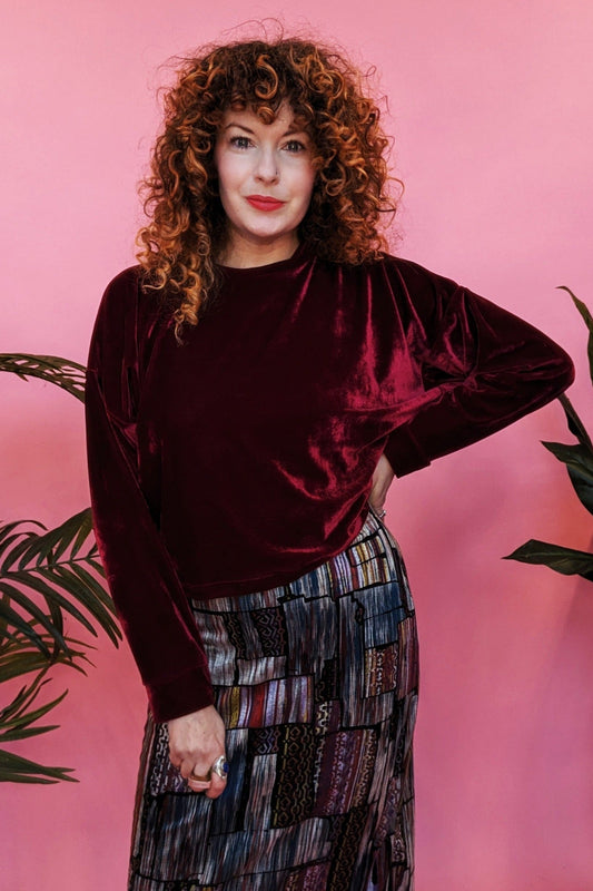 Velvet Batwing Top in Burgundy