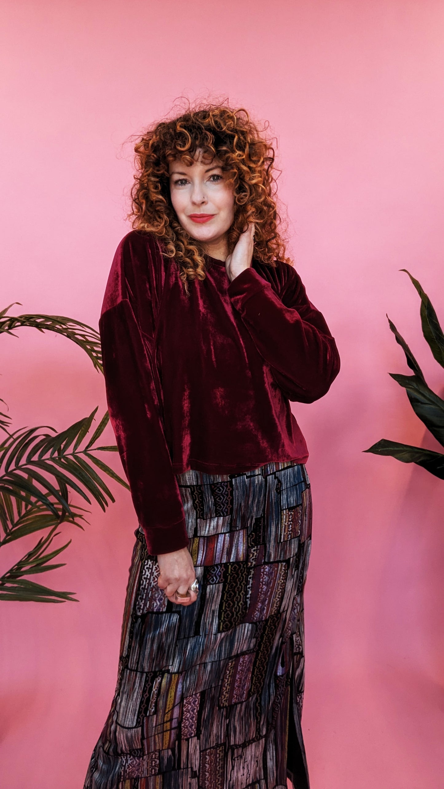 Velvet Batwing Top in Burgundy