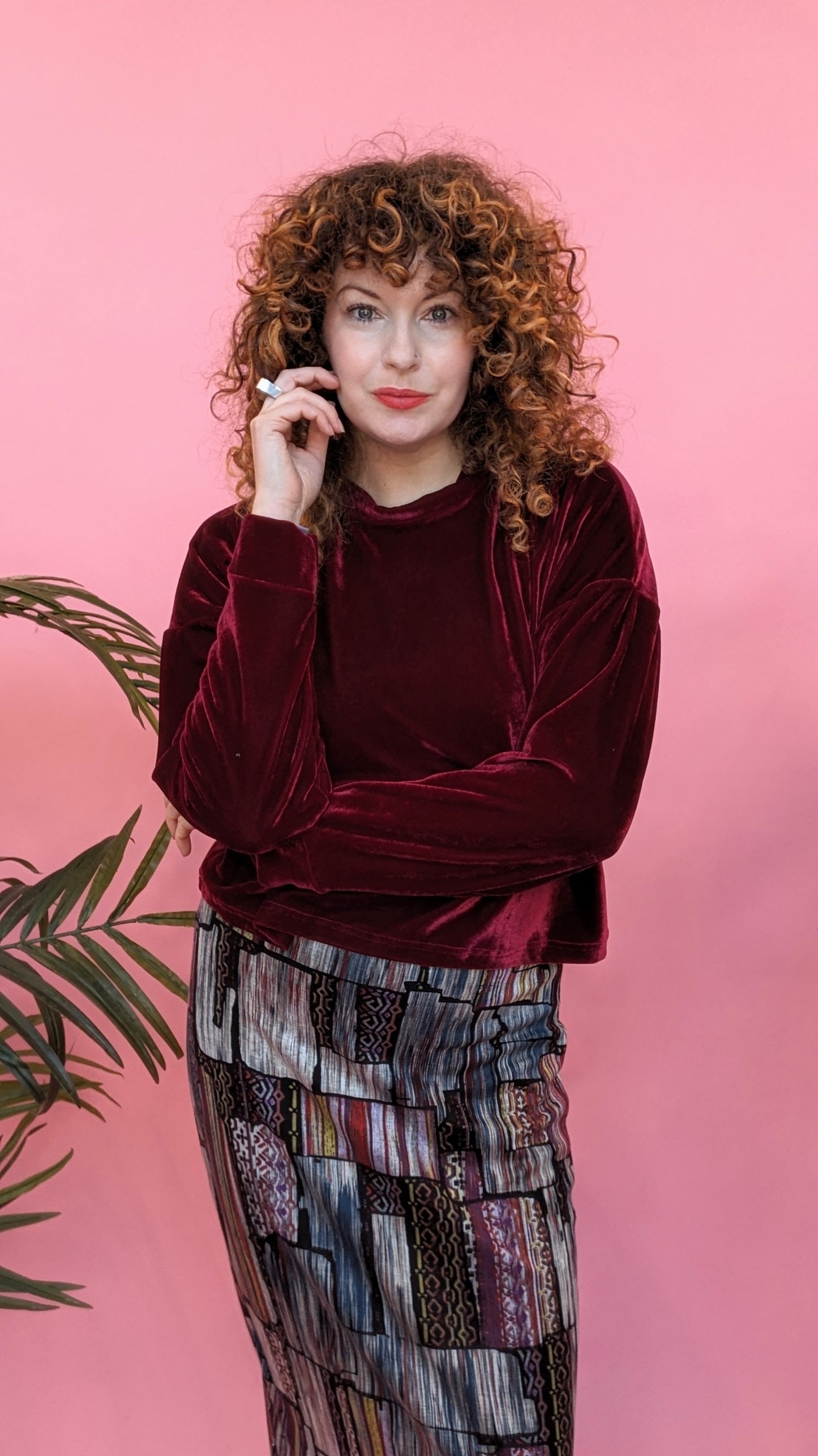 Velvet Batwing Top in Burgundy