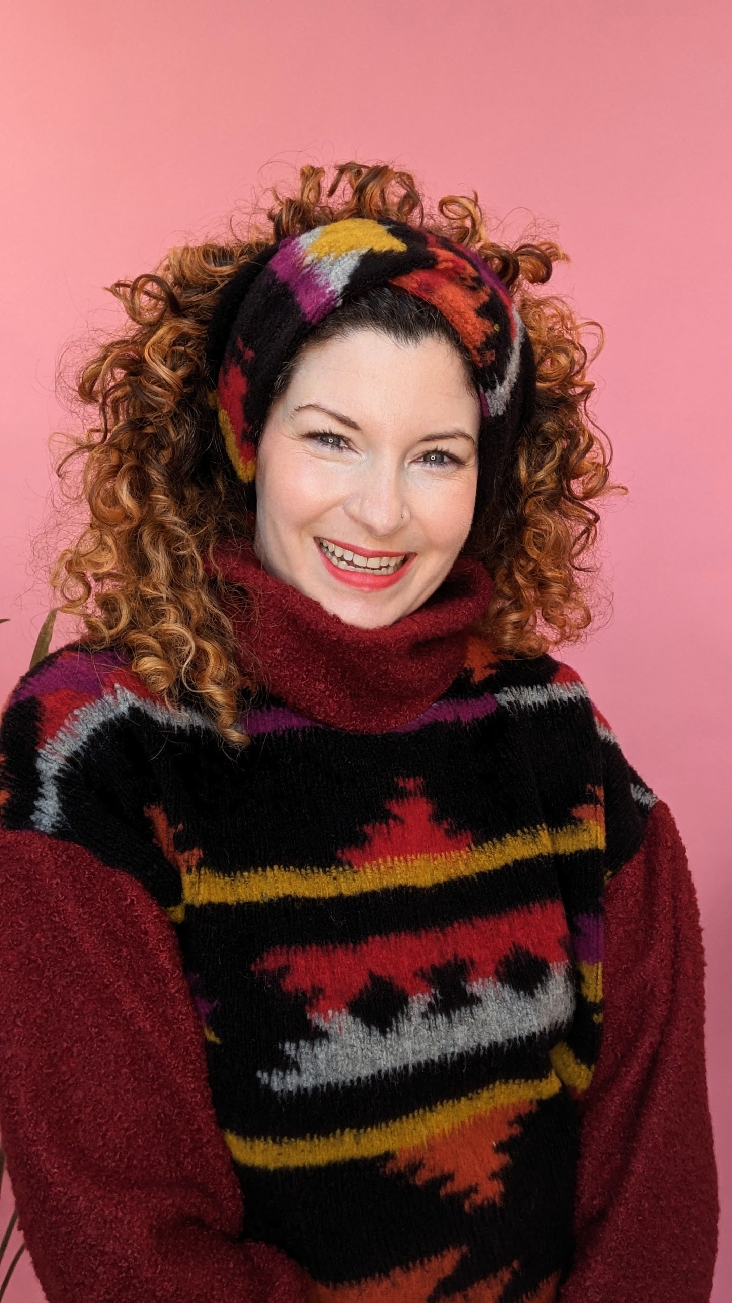 Knitted Headband in Black Aztec