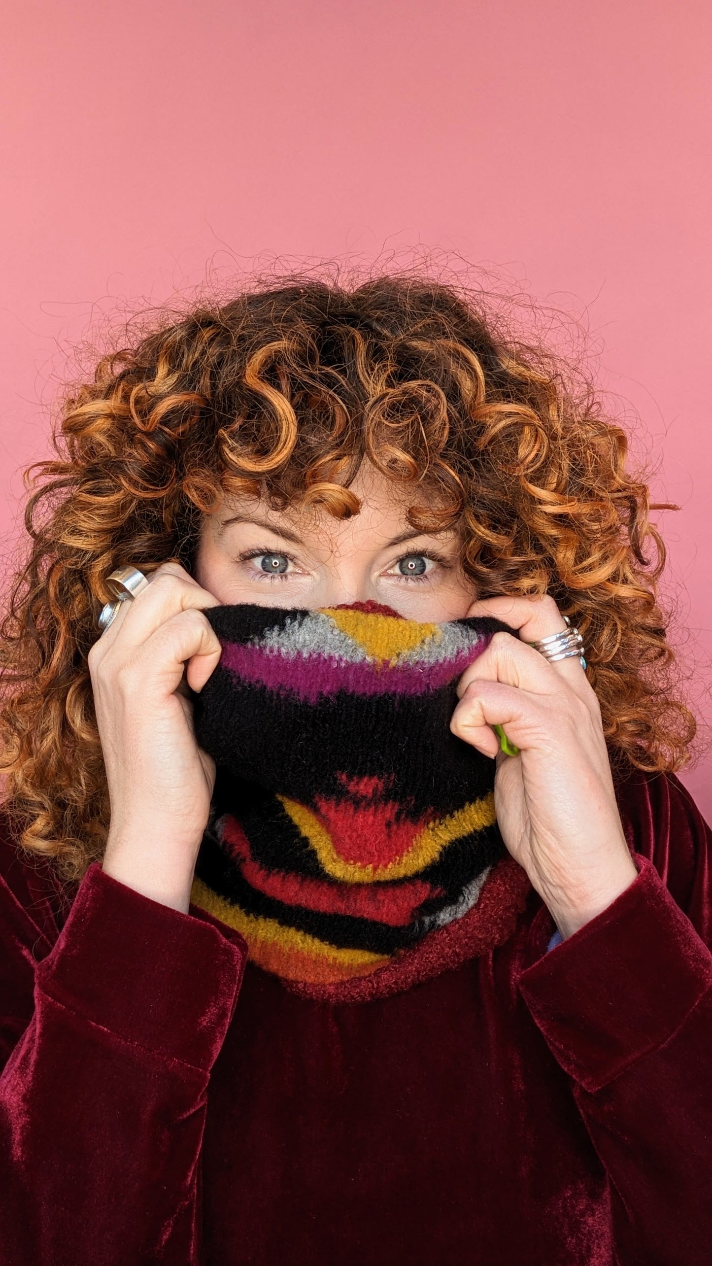 Reversible Black Aztec and Bouclé Snood