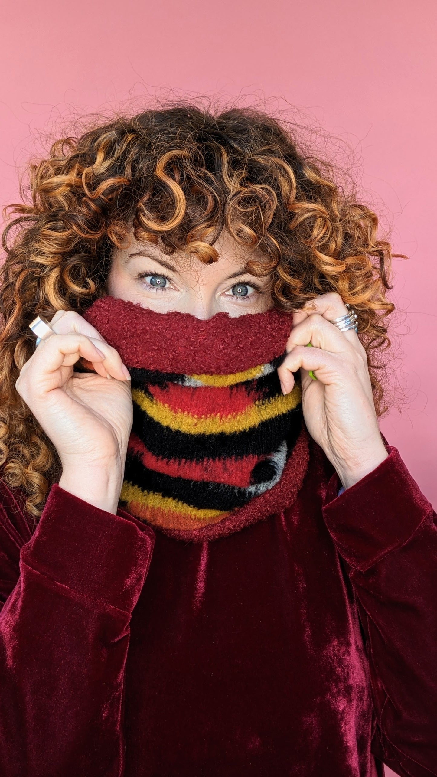 Reversible Black Aztec and Bouclé Snood