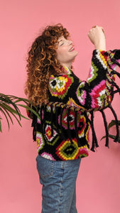 Crochet Trophy Jacket in Black Multi