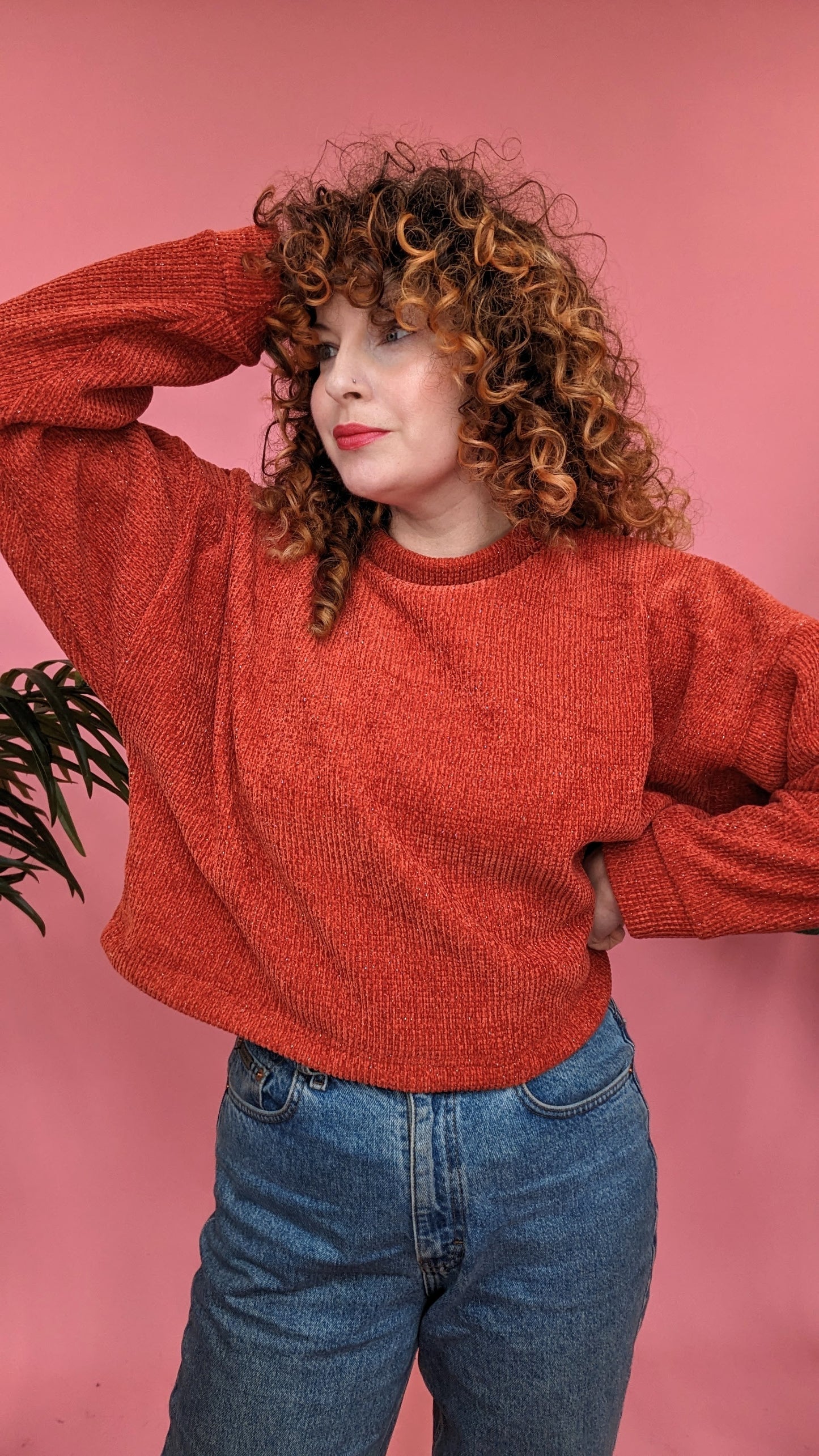 Batwing Pullover in Orange Glitter Chenille