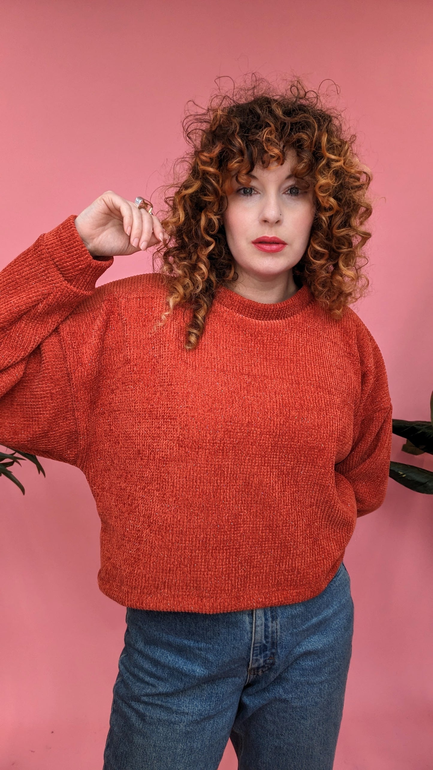 Batwing Pullover in Orange Glitter Chenille