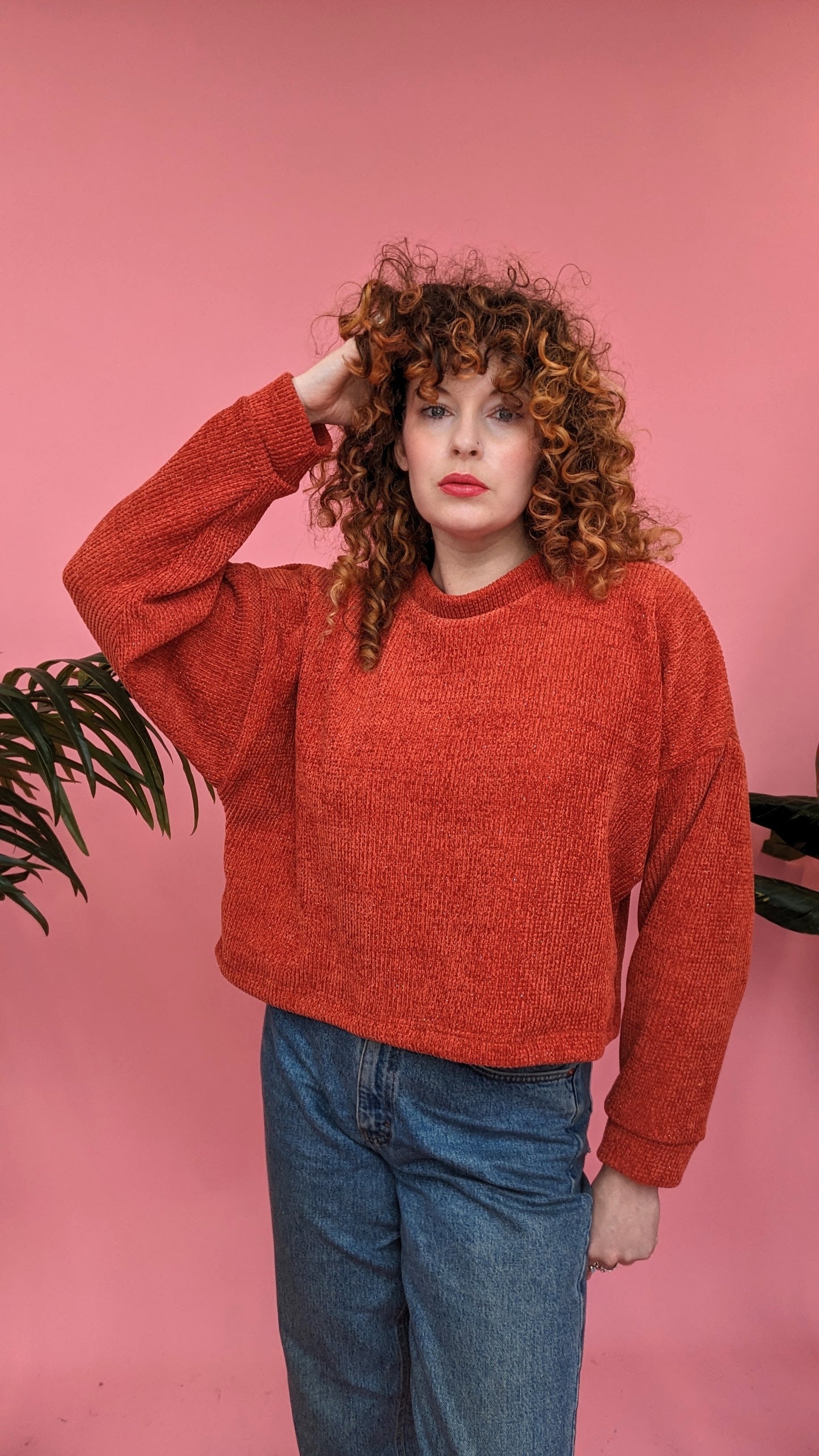 Batwing Pullover in Orange Glitter Chenille