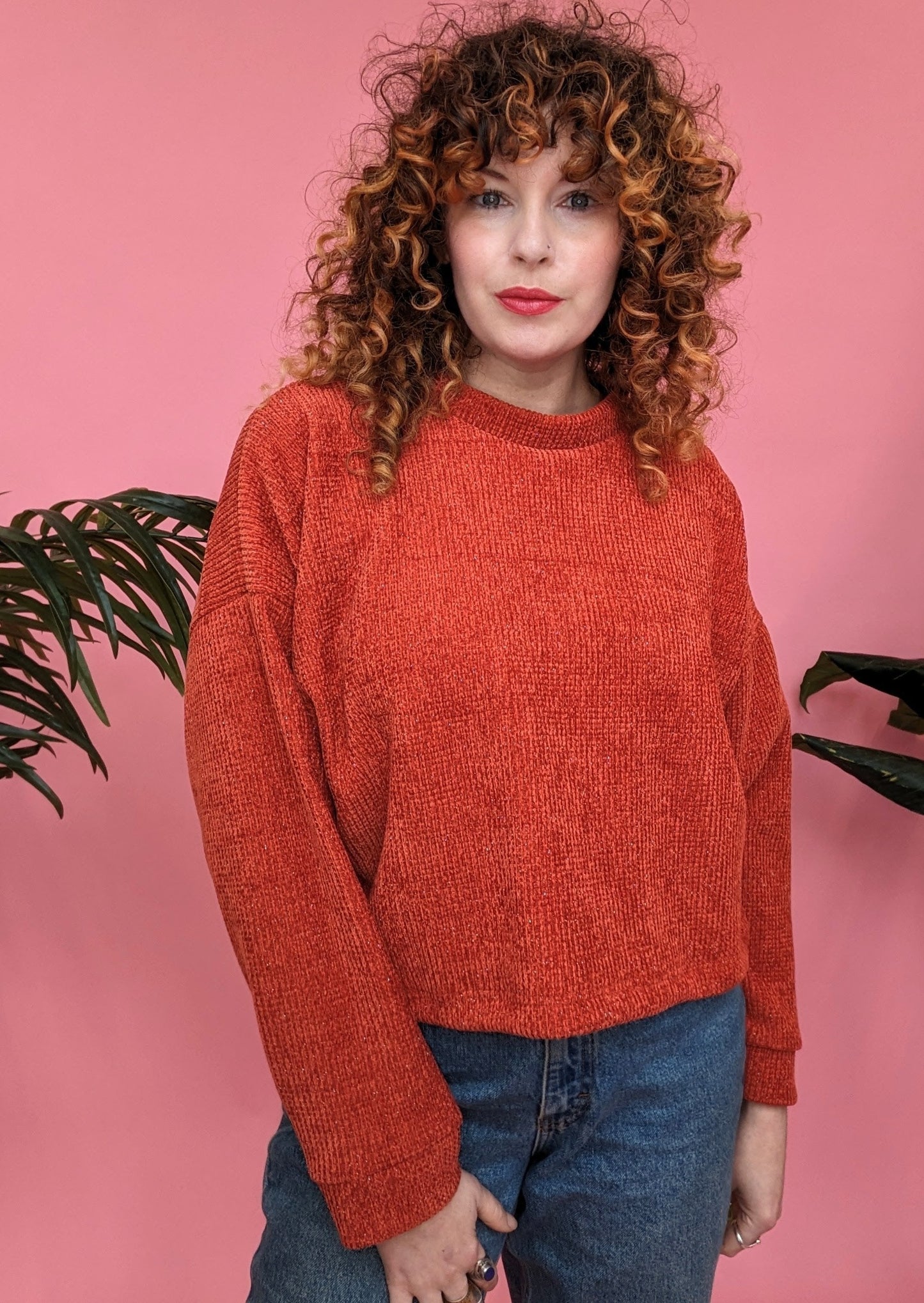 Batwing Pullover in Orange Glitter Chenille