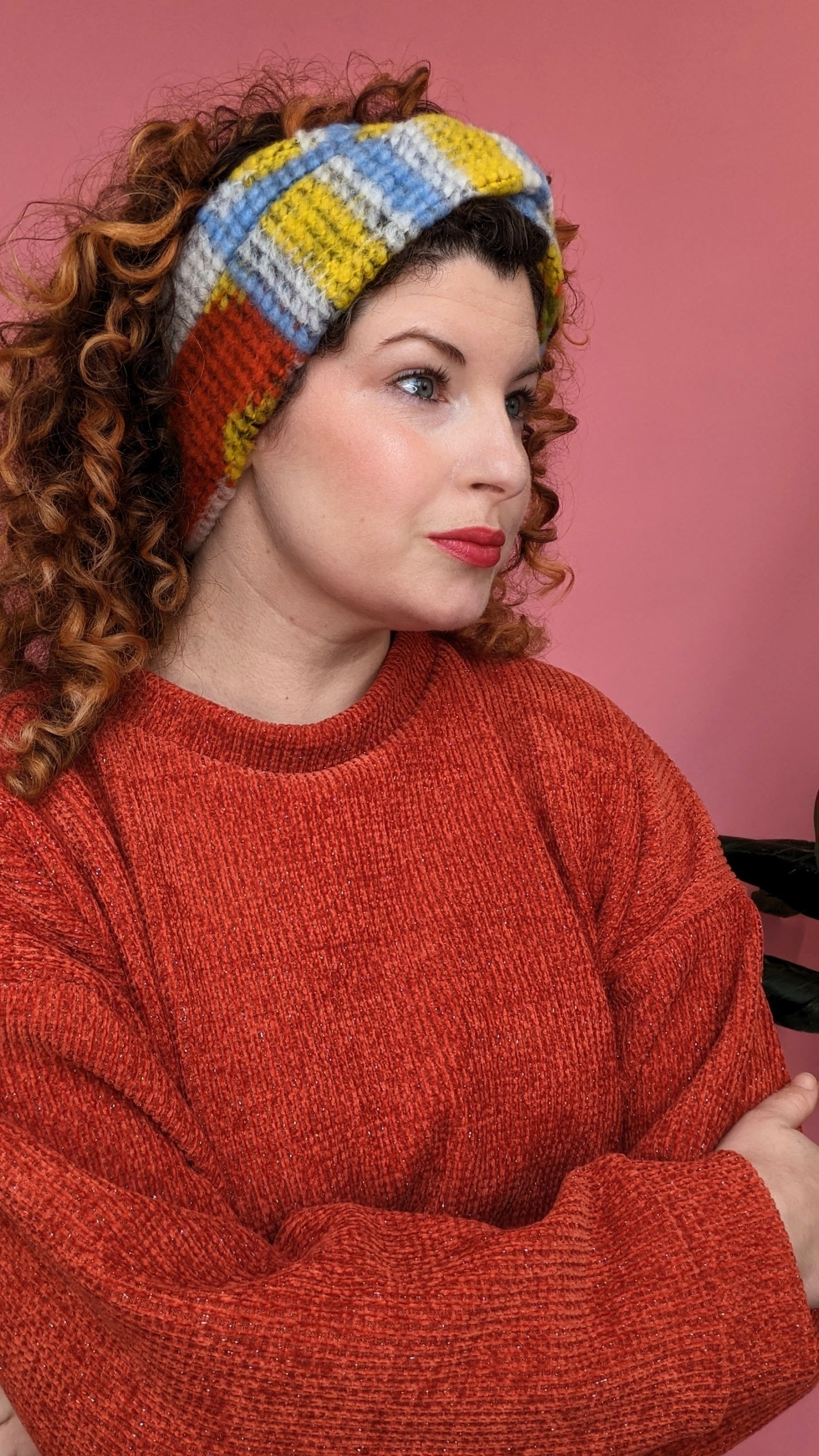 Knitted Headband in Colour Block Pattern Clash