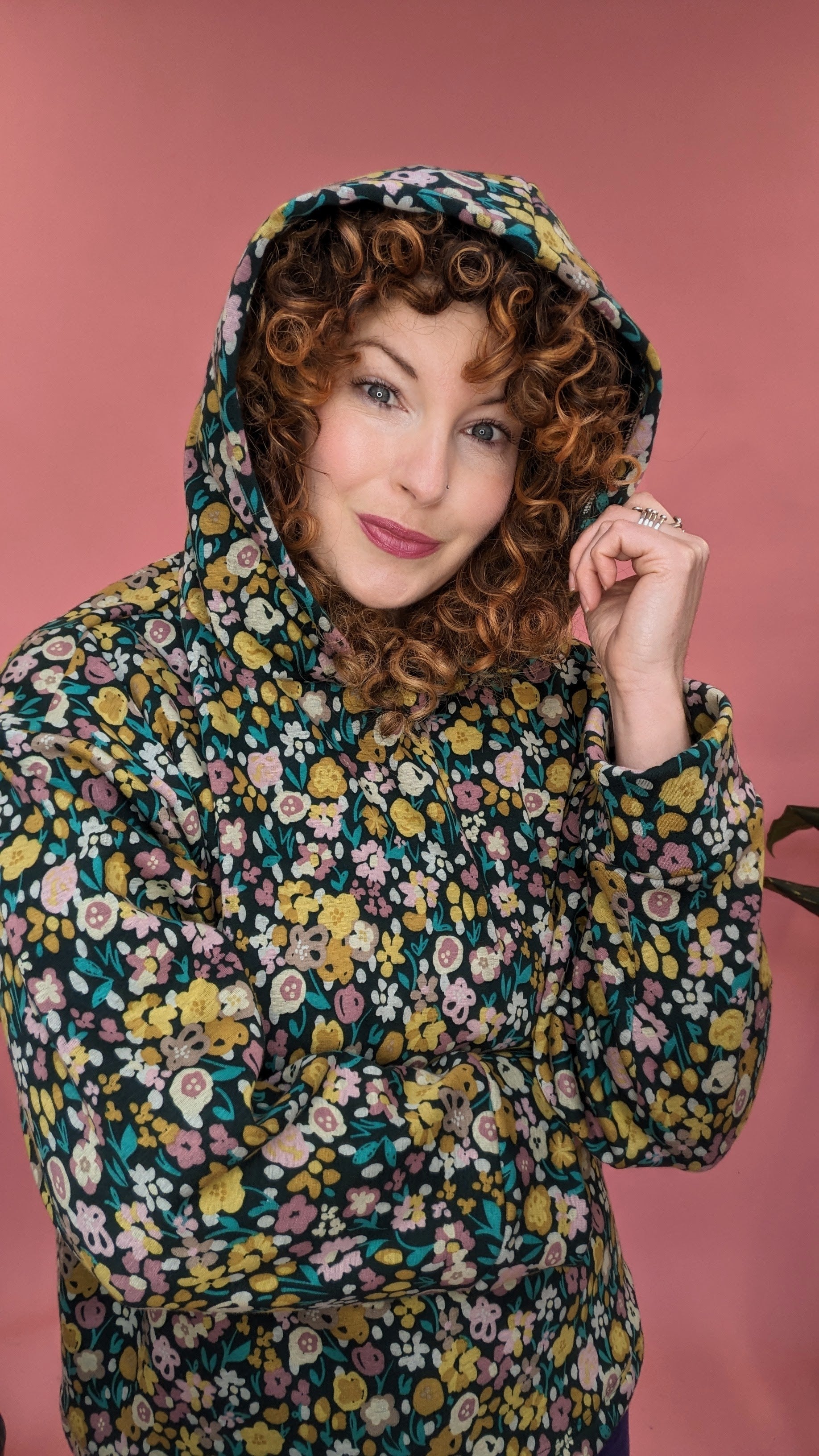 SALE - Funnel Neck Pullover in Green/Mustard Floral - Megan Crook