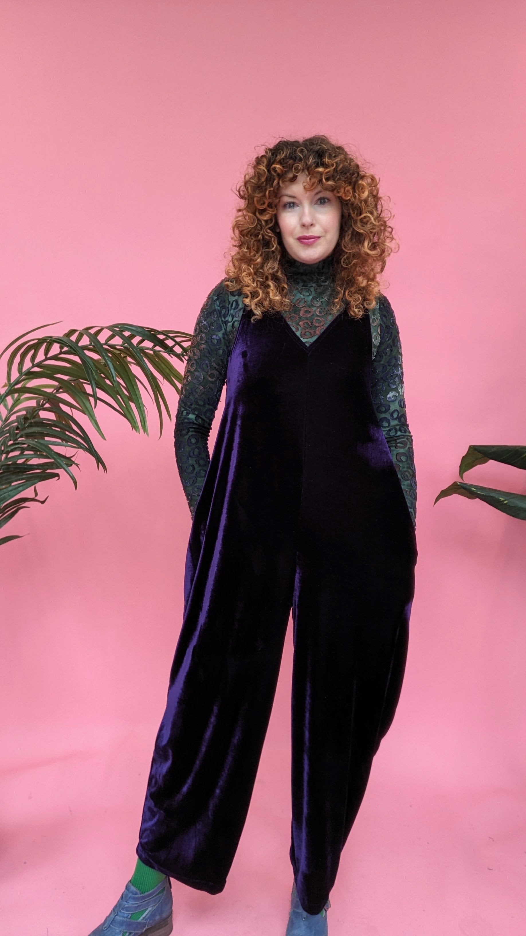 Velvet Dungaree Jumpsuit in Midnight - Megan Crook
