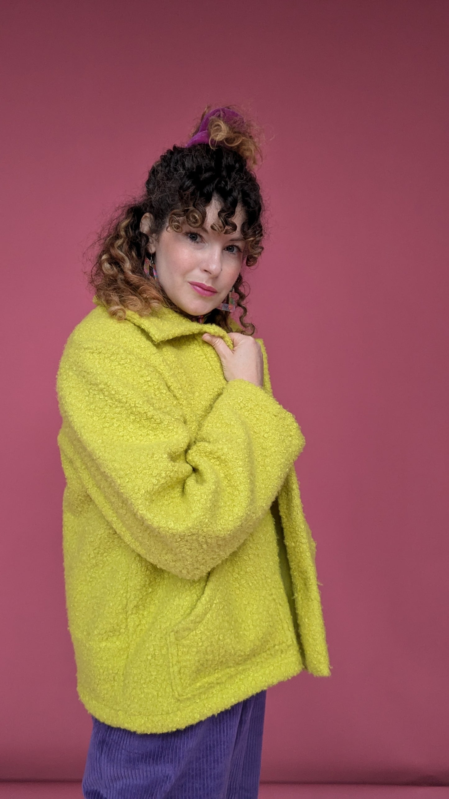 Boucle Box Jacket in Lime